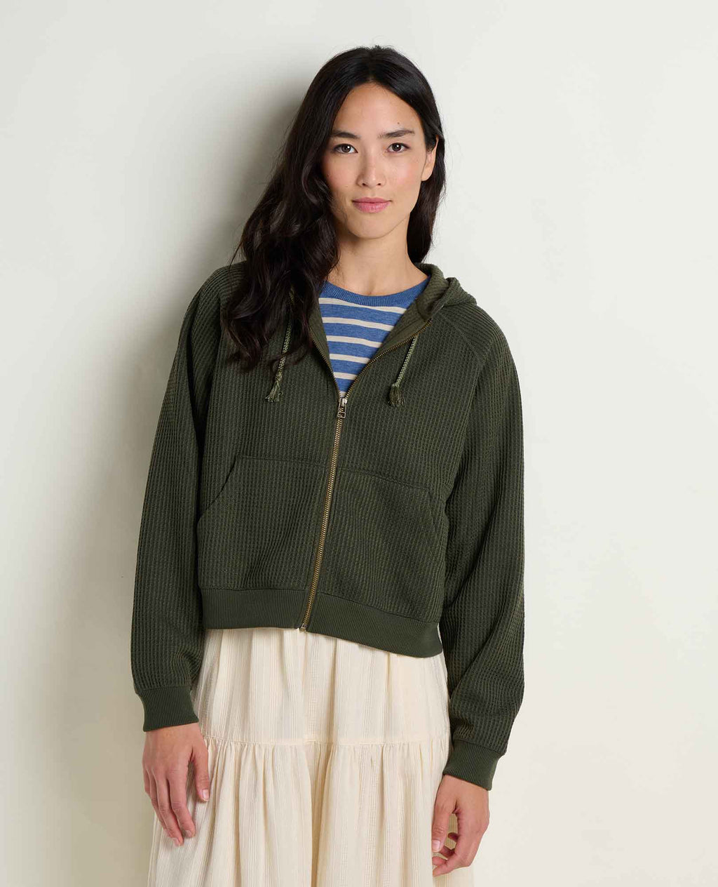 Waffle Knit Hoodie - Olive