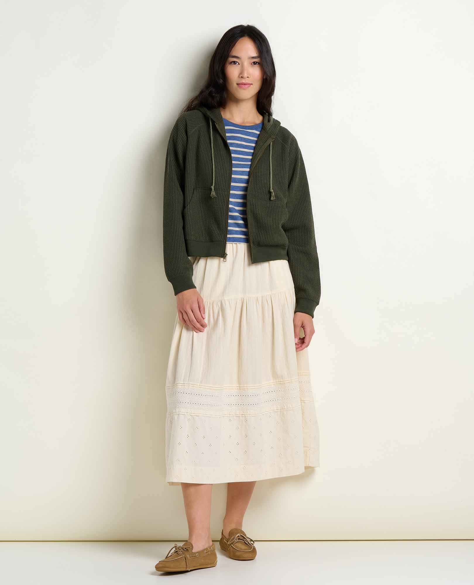 Waffle Knit Hoodie - Olive