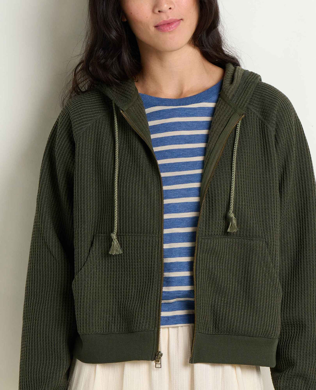 Waffle Knit Hoodie - Olive