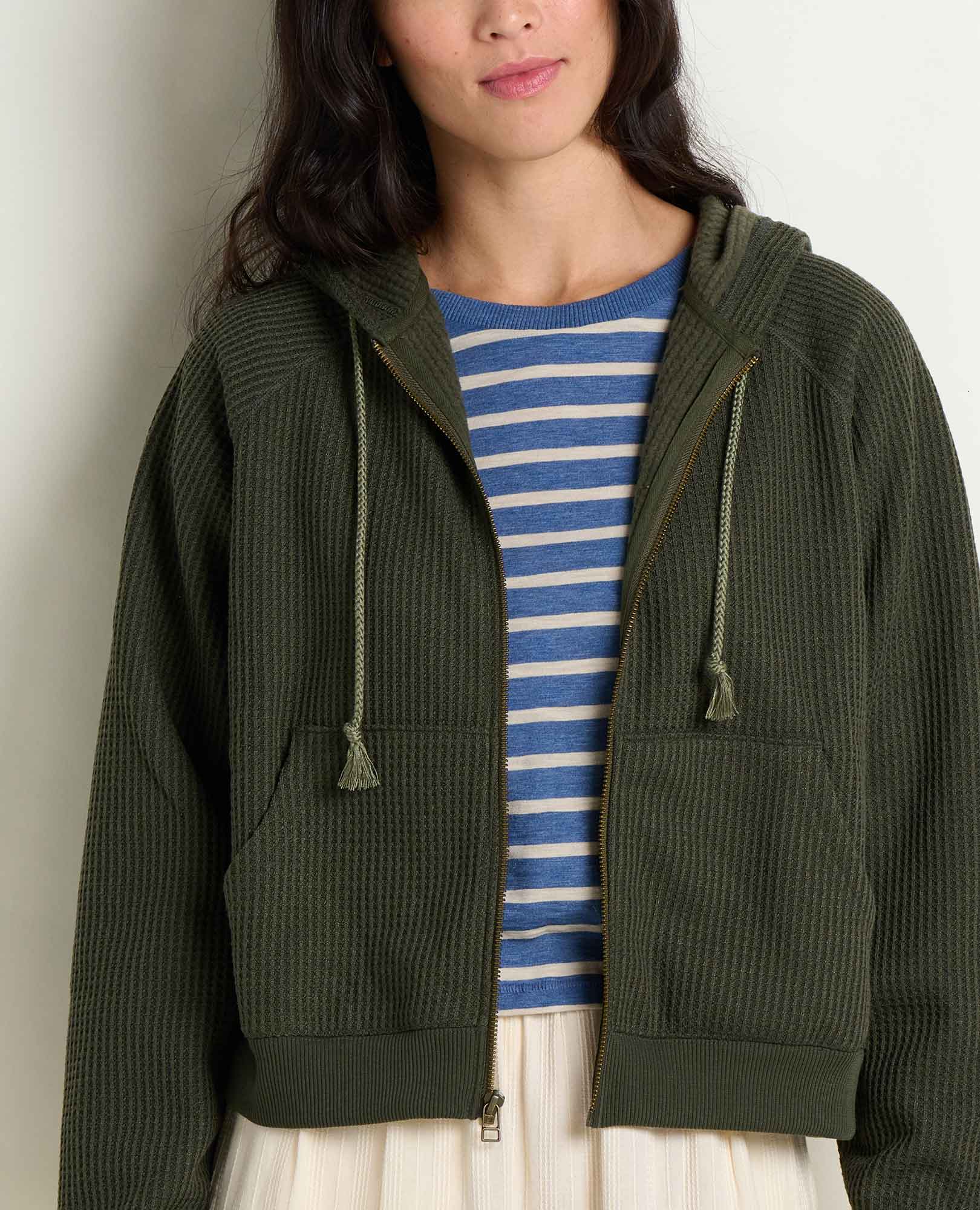 Waffle Knit Hoodie - Olive