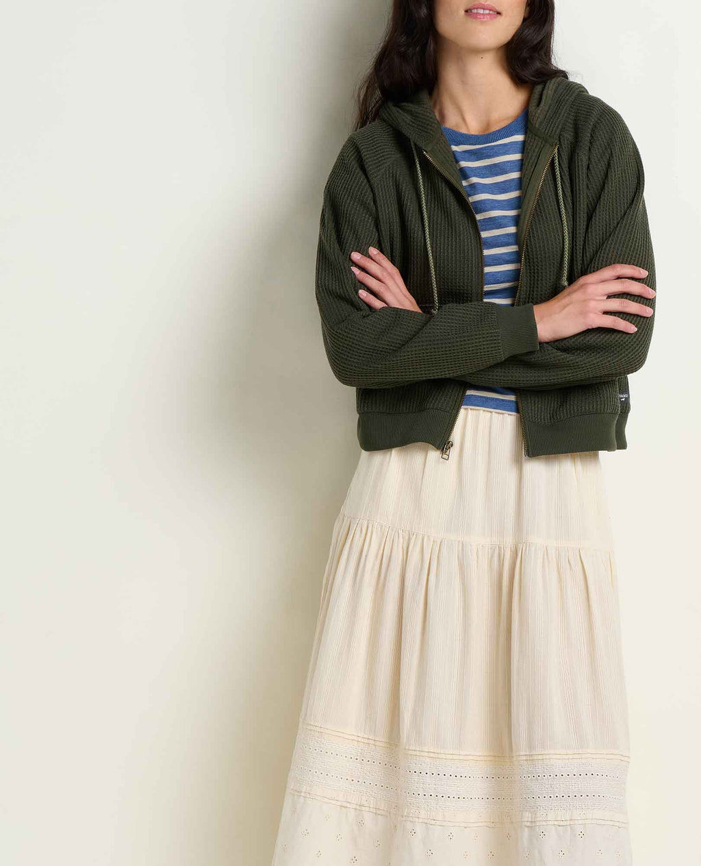 Waffle Knit Hoodie - Olive