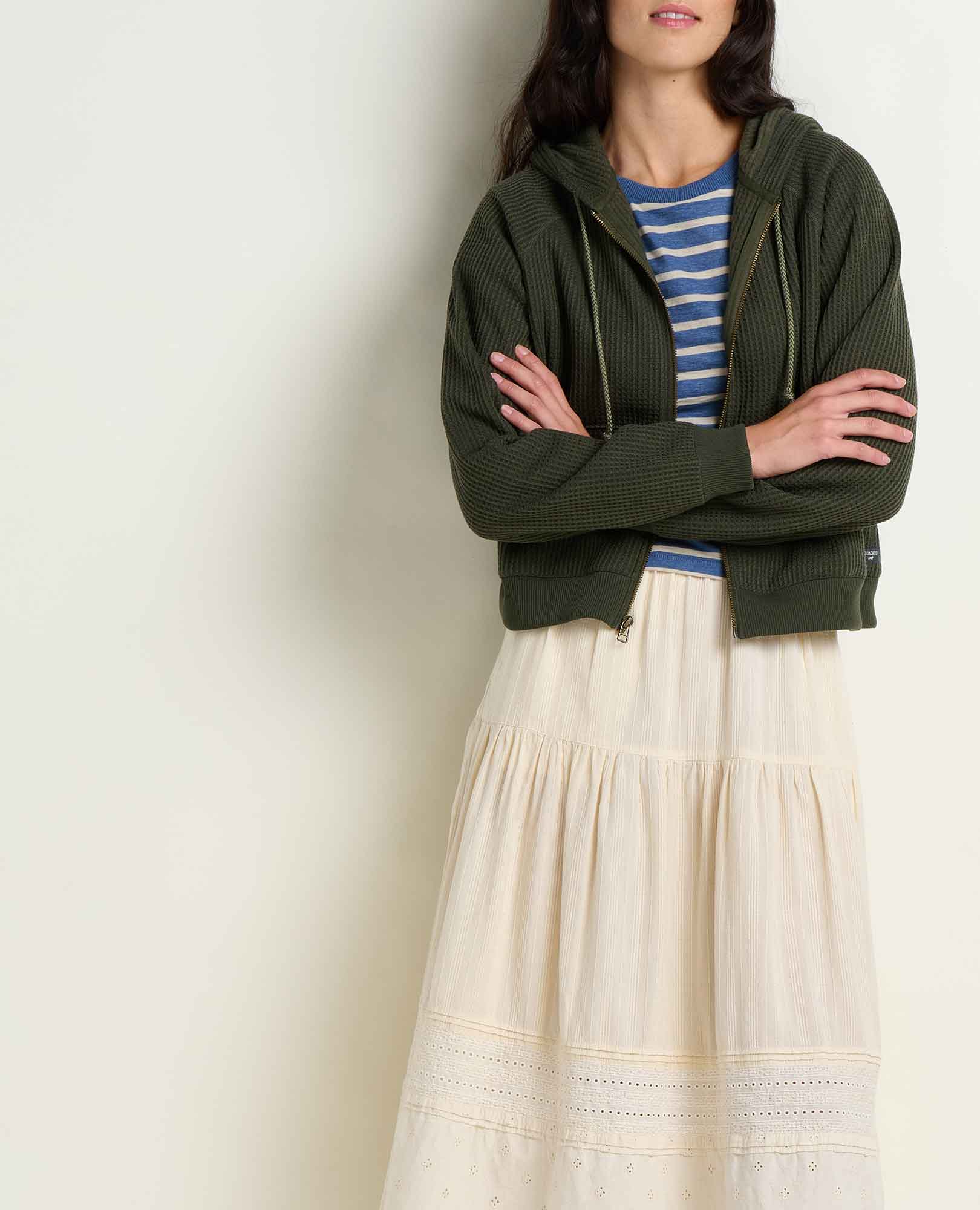 Waffle Knit Hoodie - Olive