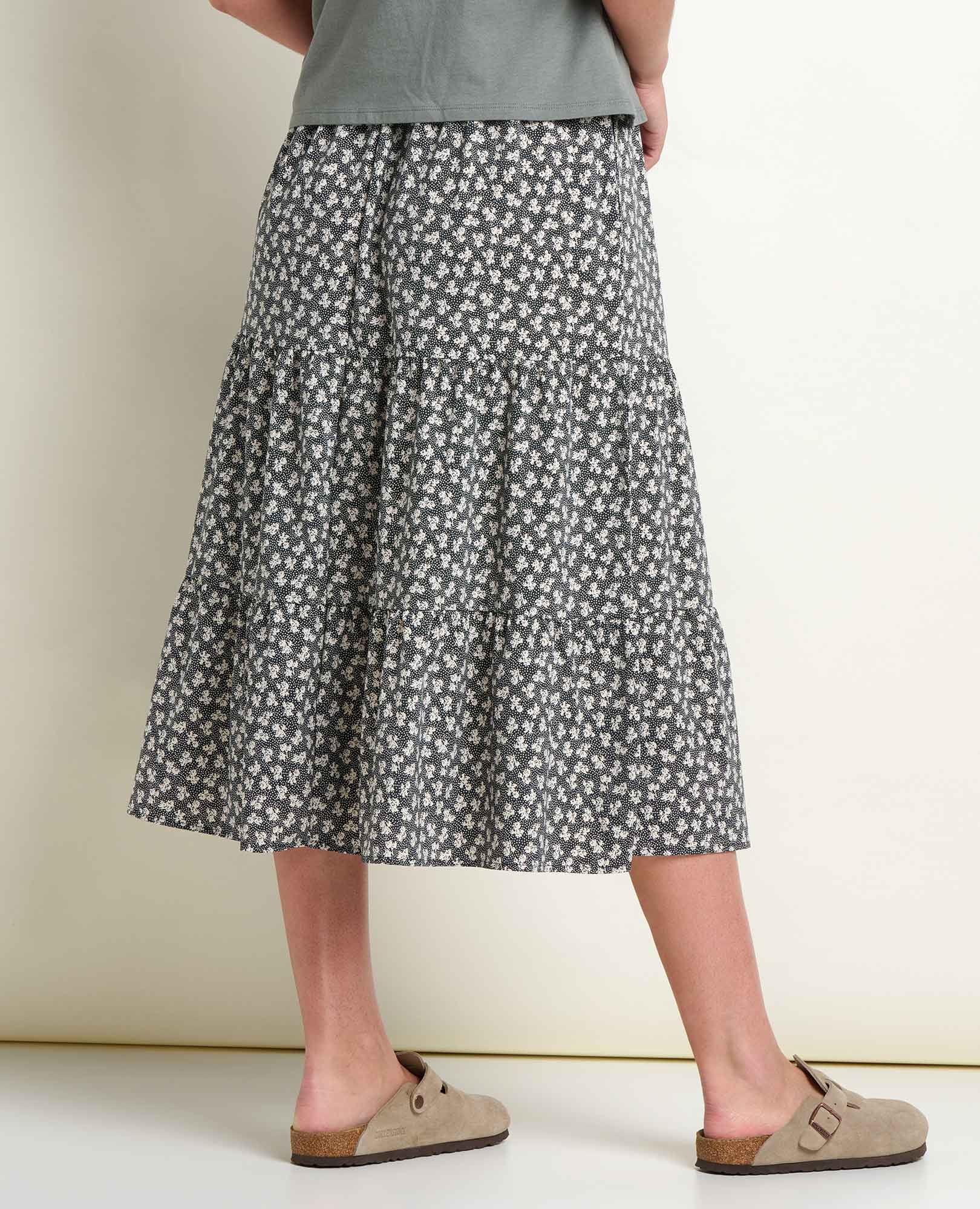 Tiered Midi Skirt - Black and Salt Print