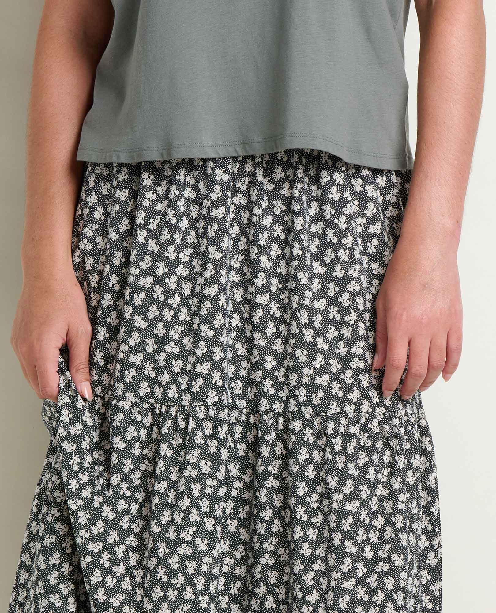 Tiered Midi Skirt - Black and Salt Print