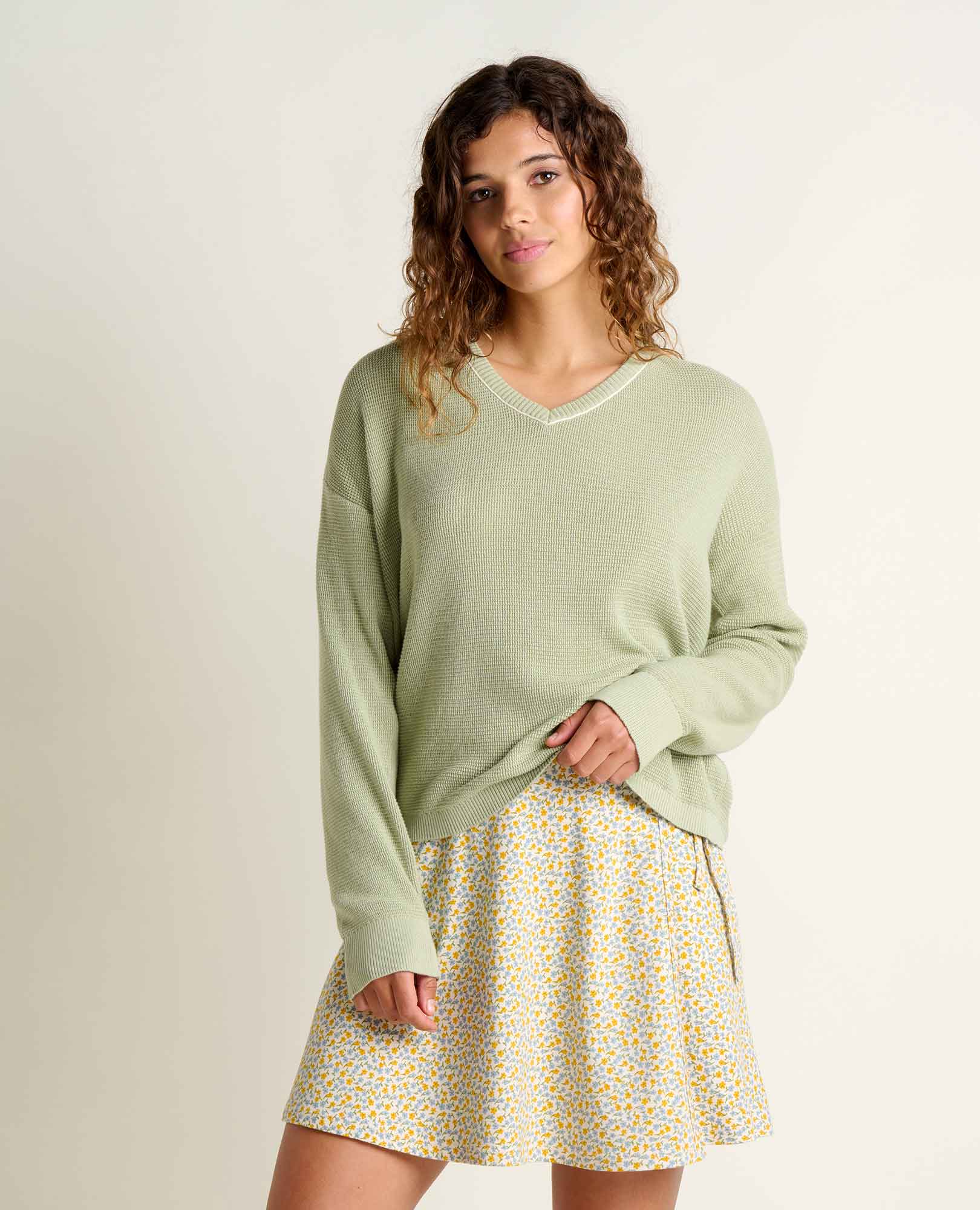 Waffle Knit Pullover Sweater - Wintergreen