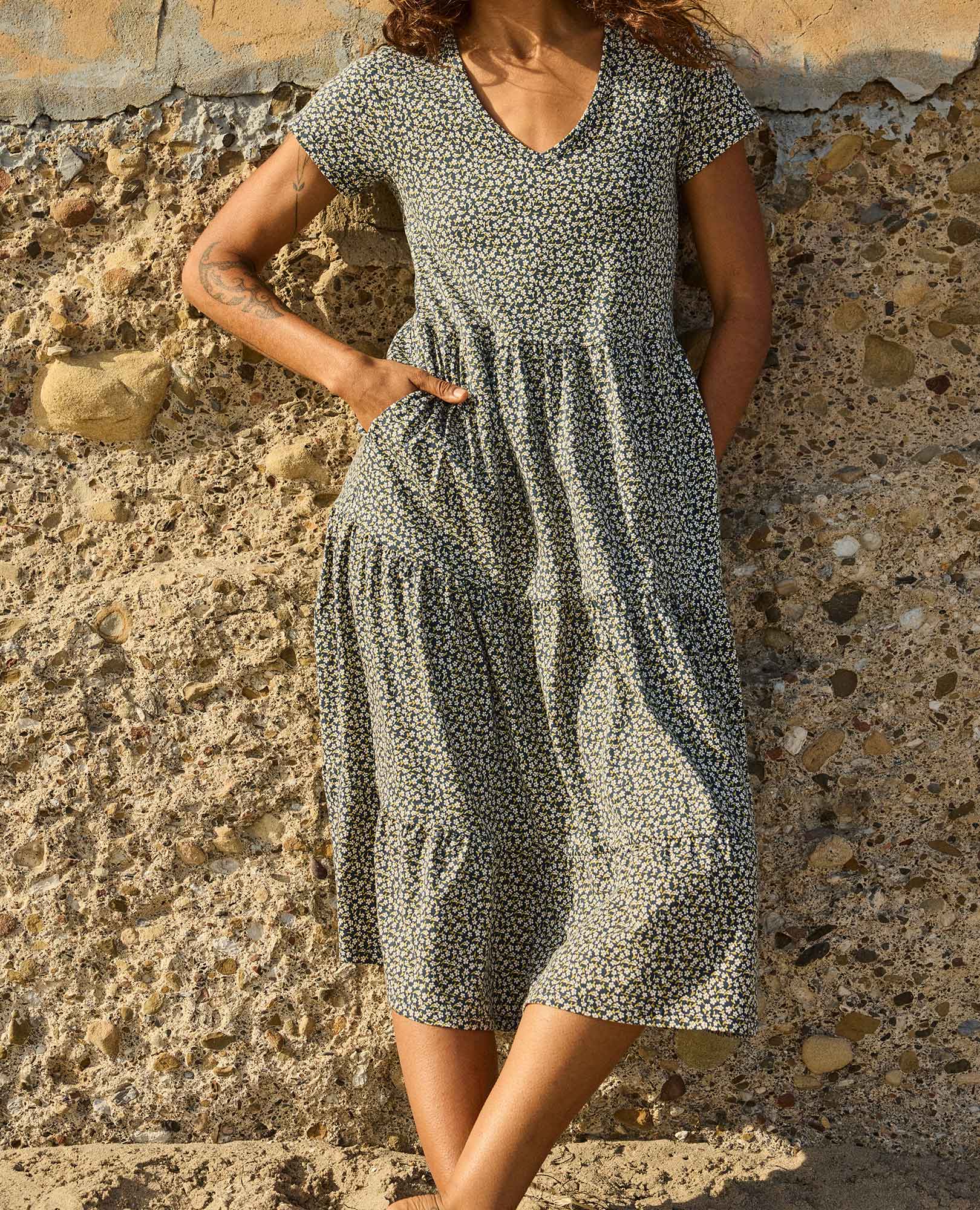 Tiered Midi Dress - Midnight Print