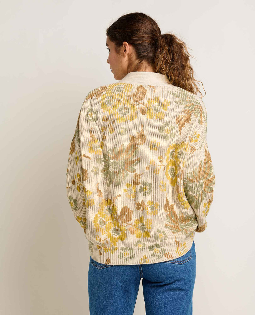 Floral Pattern Cardigan - Almond
