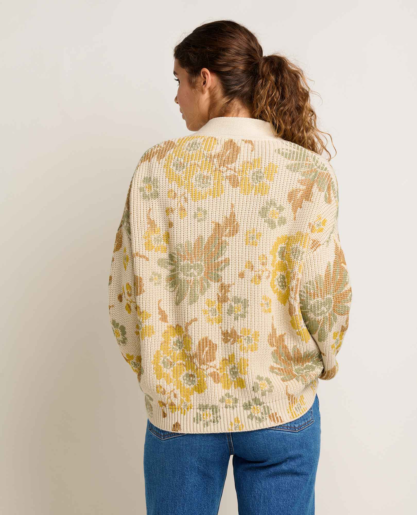 Floral Pattern Cardigan - Almond