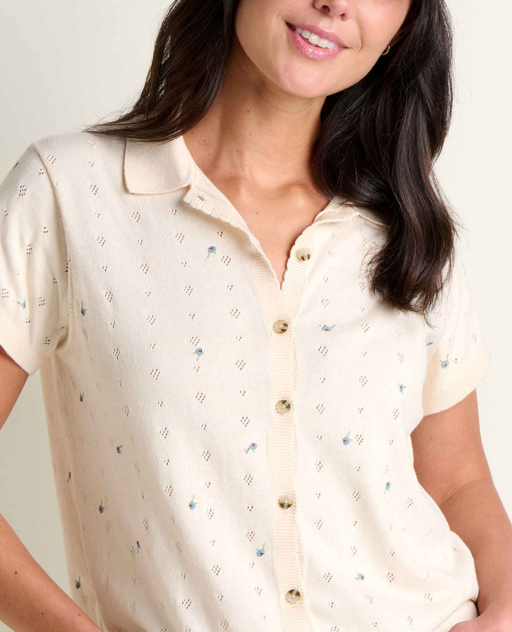 Pointelle Print Shirt - Salt