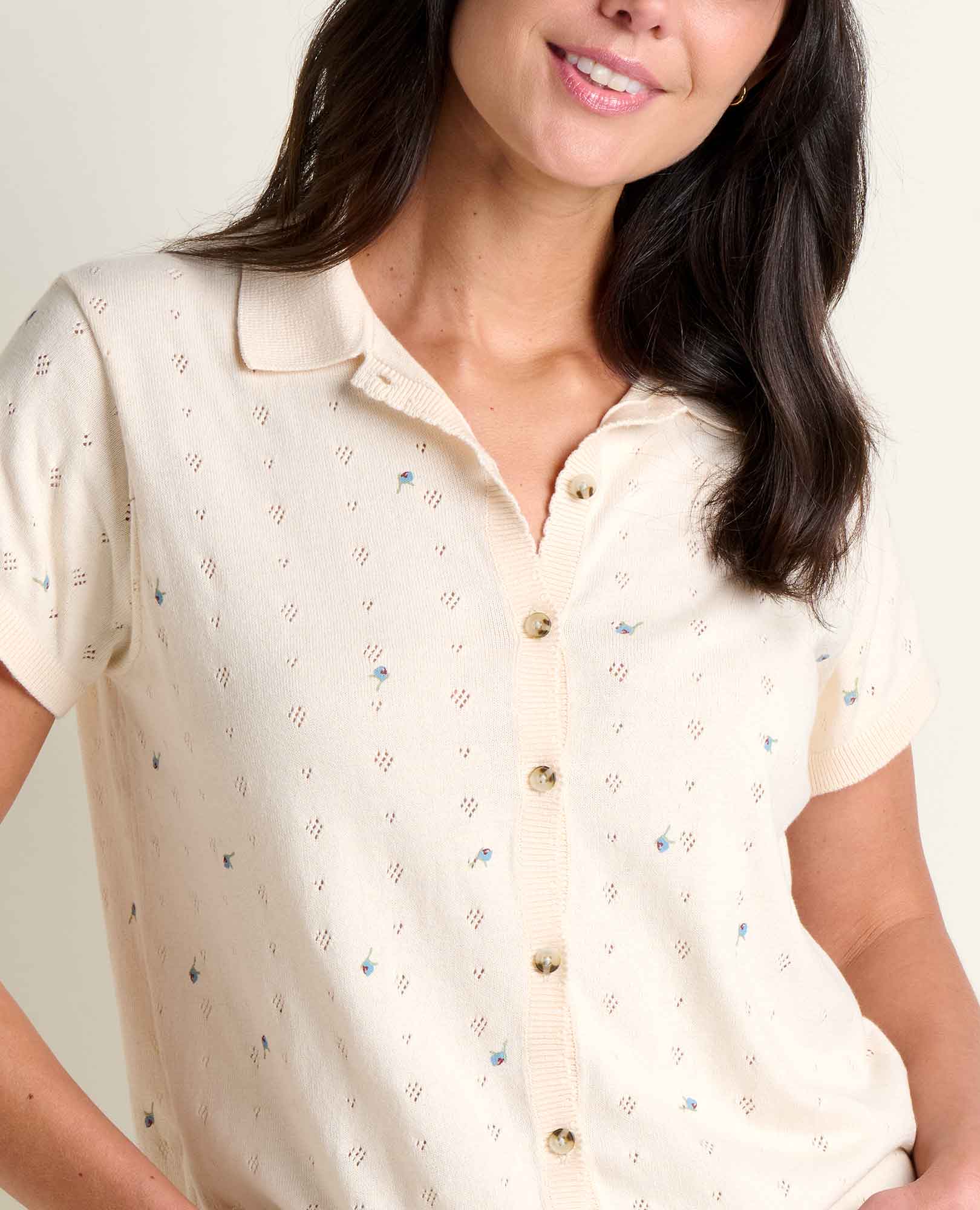 Pointelle Print Shirt - Salt