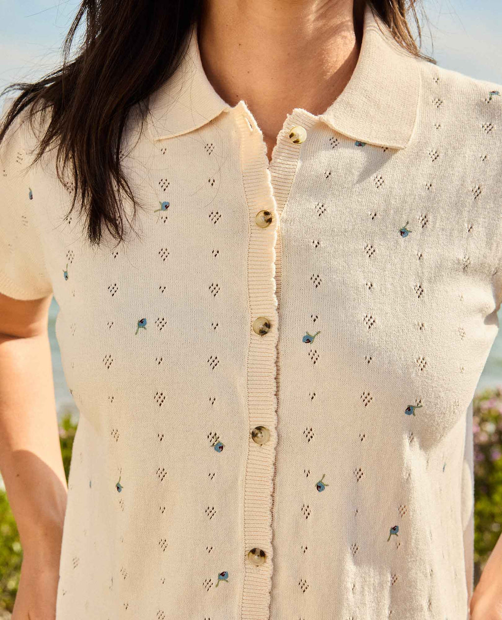 Pointelle Print Shirt - Salt