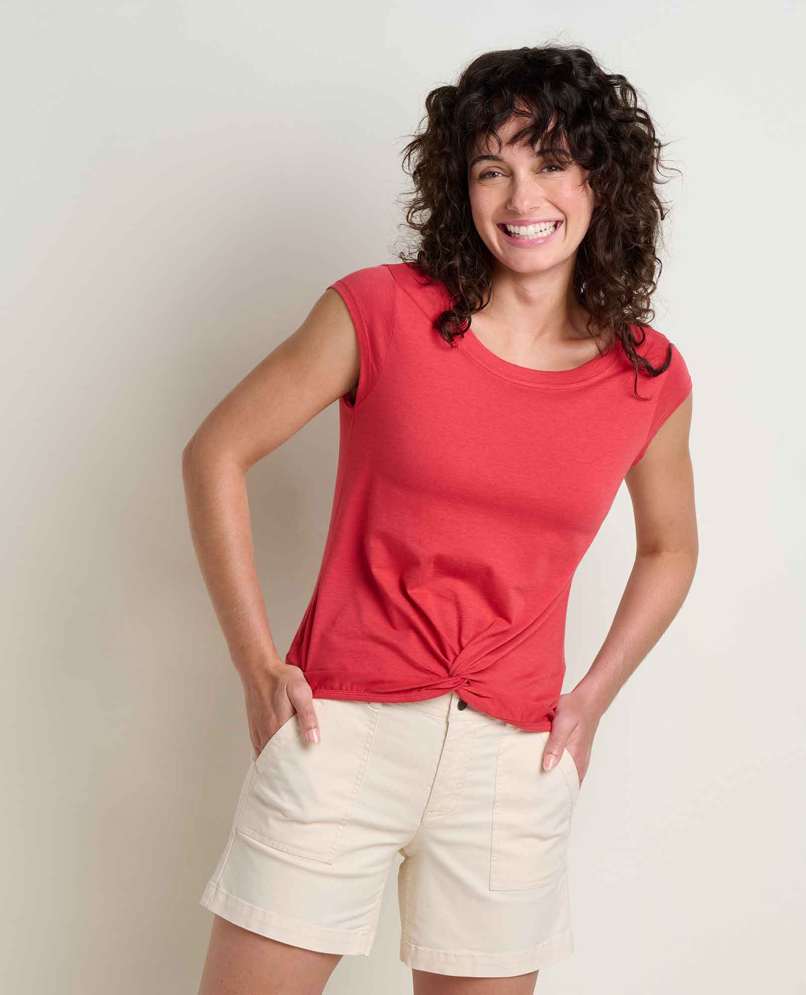 Twist Front Short Sleeve Shirt - Crabapple