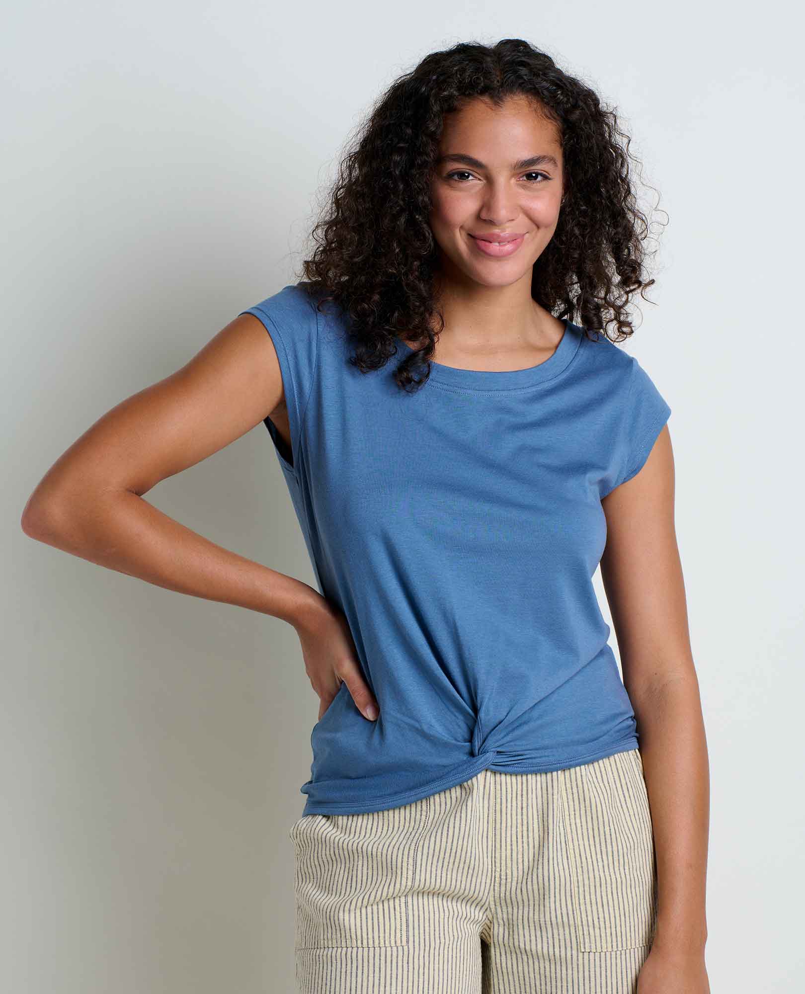 Twist Front Short Sleeve Shirt - Pacific Blue