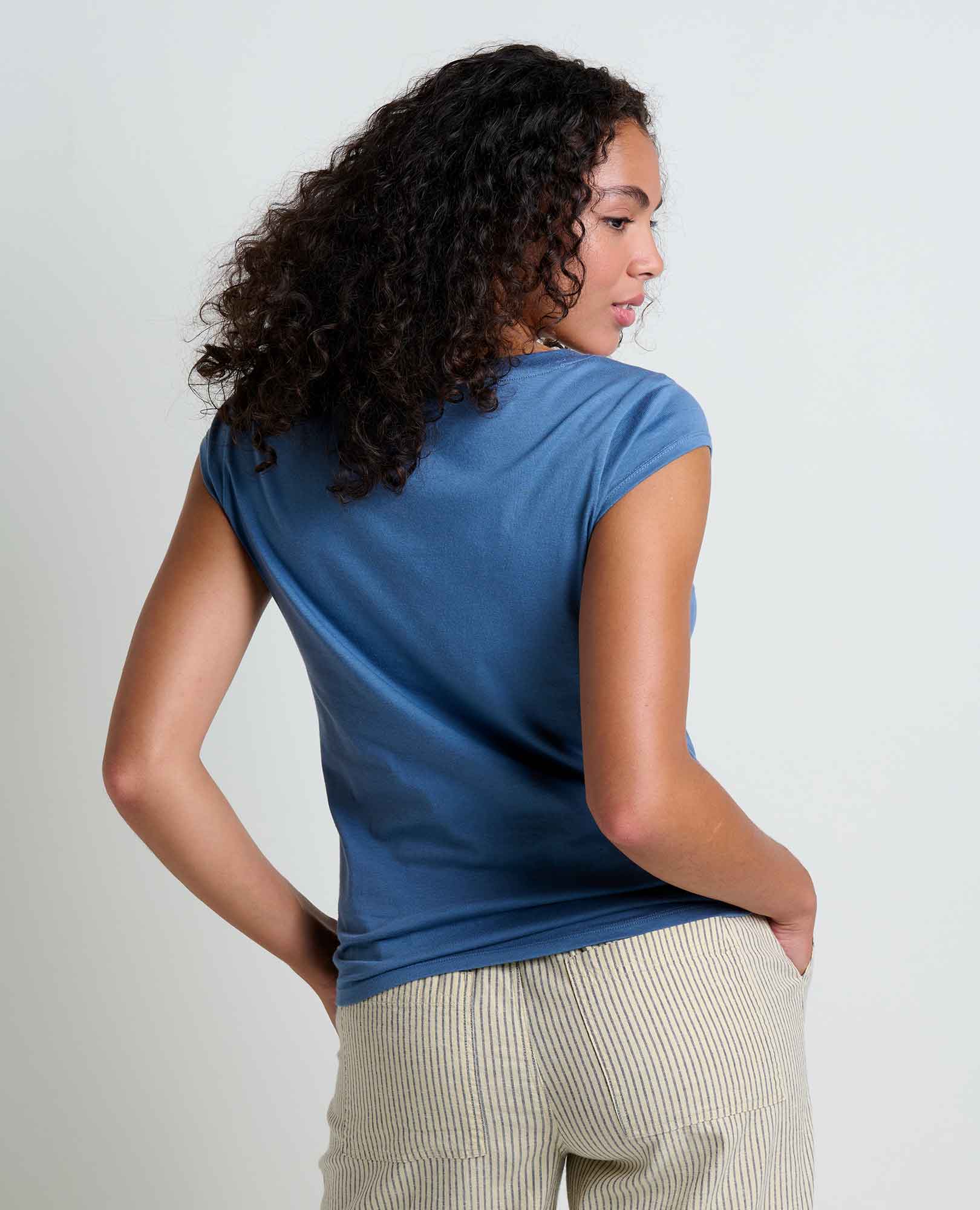 Twist Front Short Sleeve Shirt - Pacific Blue
