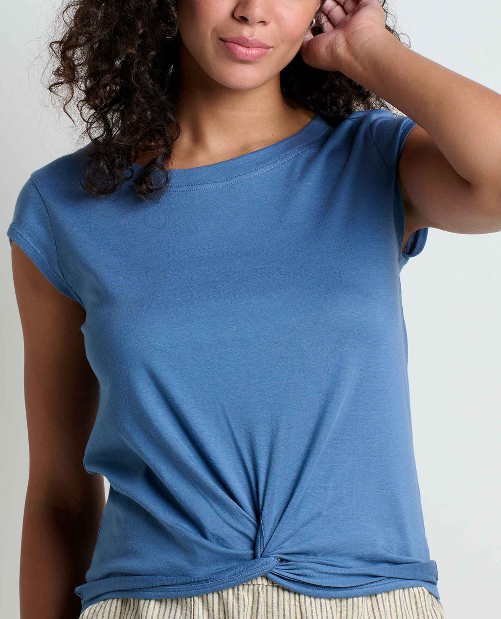 Twist Front Short Sleeve Shirt - Pacific Blue