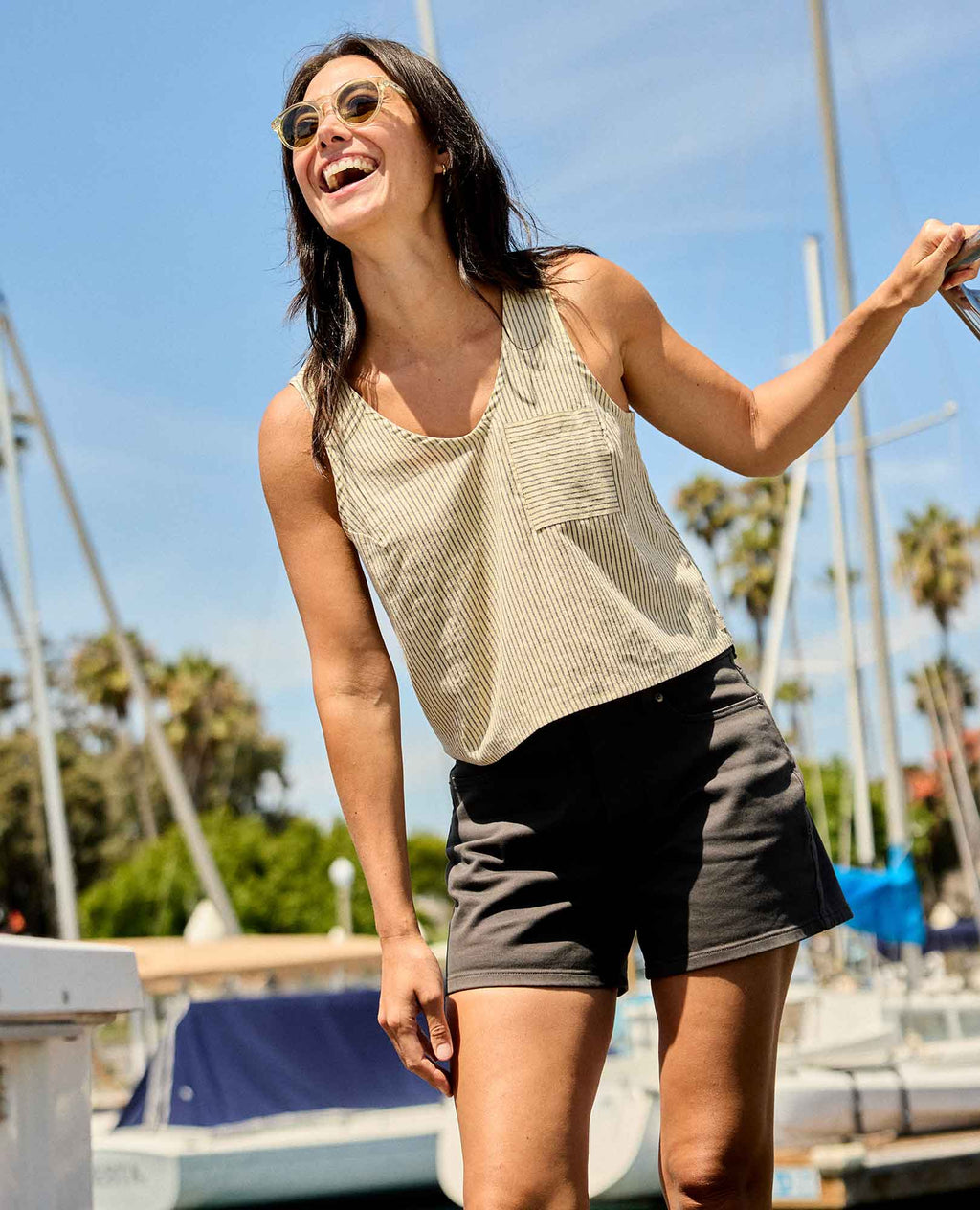 Hemp Button Back Tank - Barley Railroad Stripe