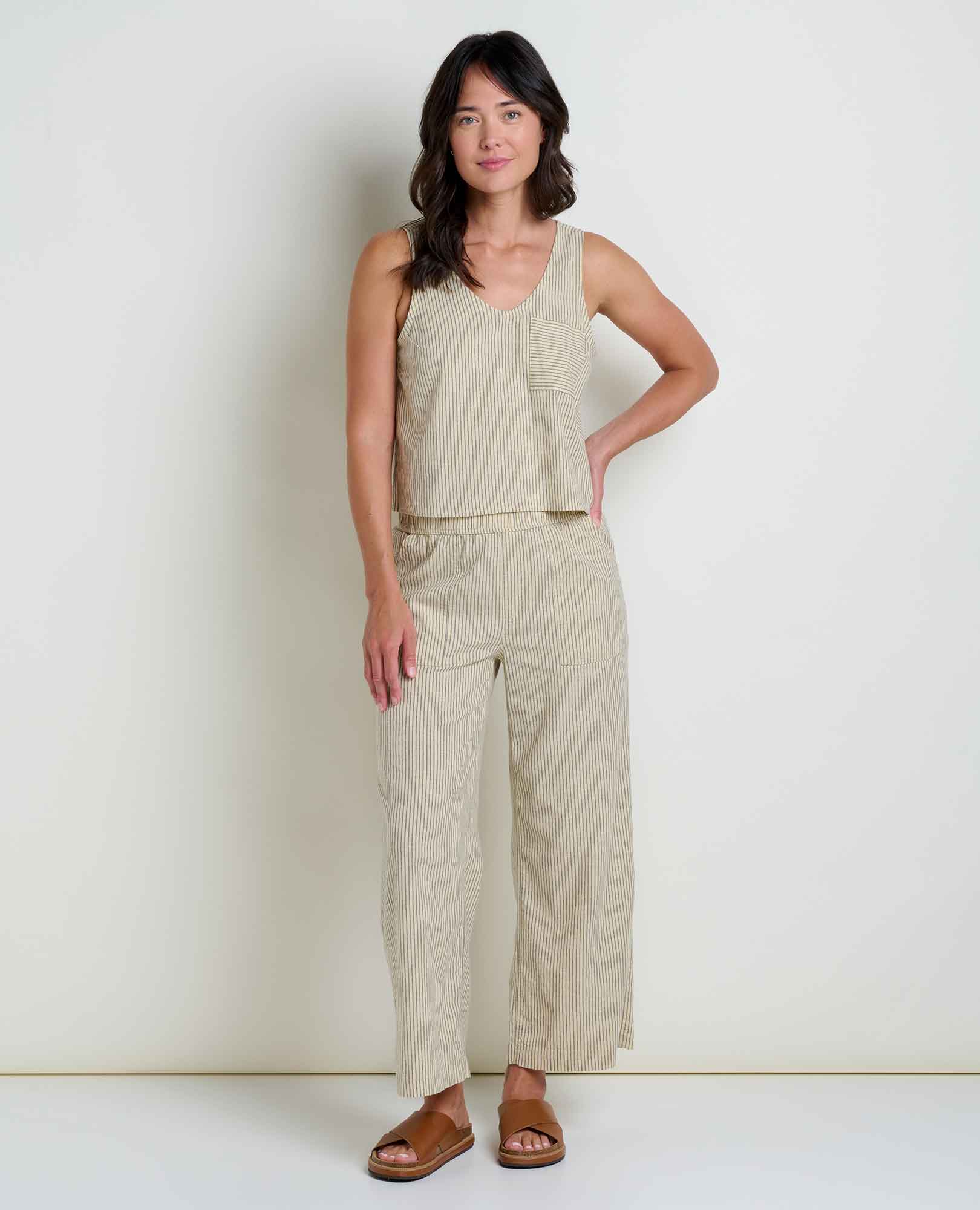 Hemp Button Back Tank - Barley Railroad Stripe