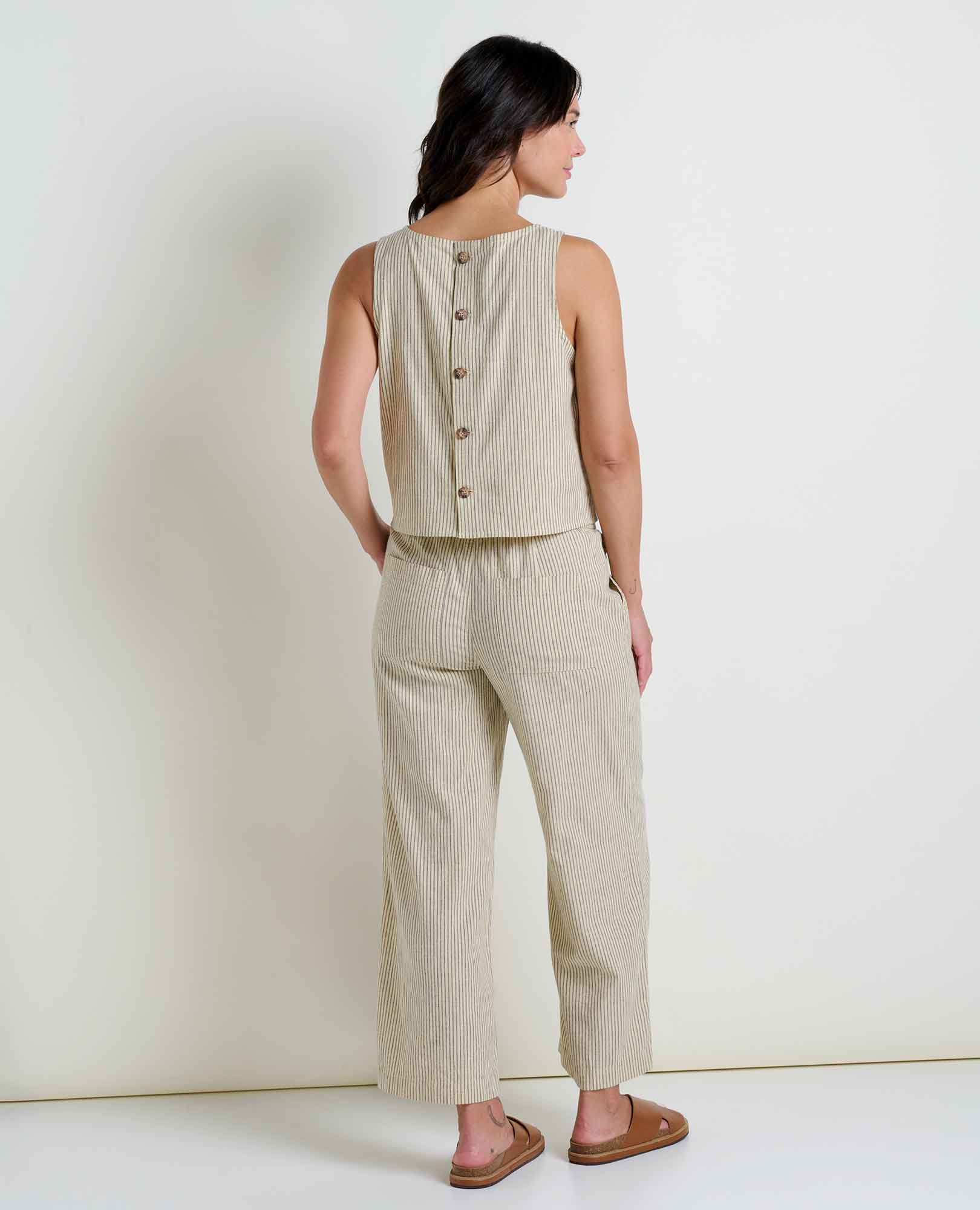 Hemp Button Back Tank - Barley Railroad Stripe