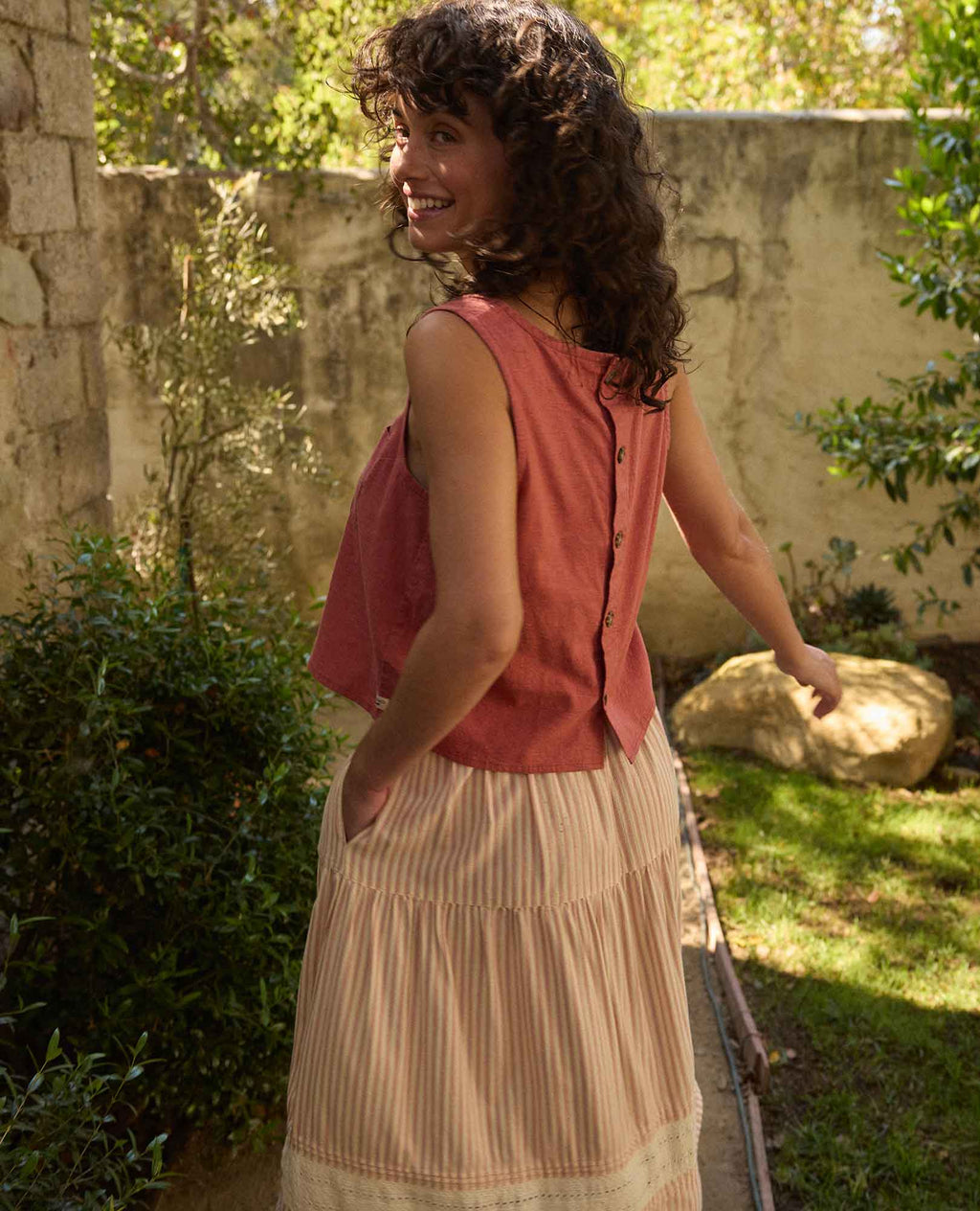 Hemp Button Back Tank - Dusty Cedar
