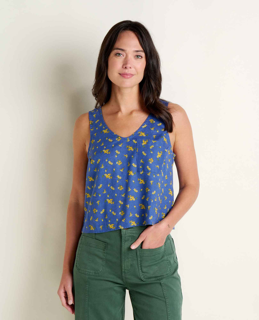 Hemp Button Back Tank - River Print