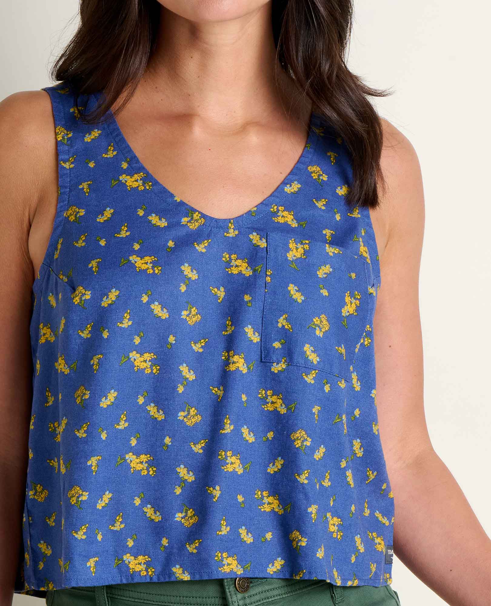 Hemp Button Back Tank - River Print