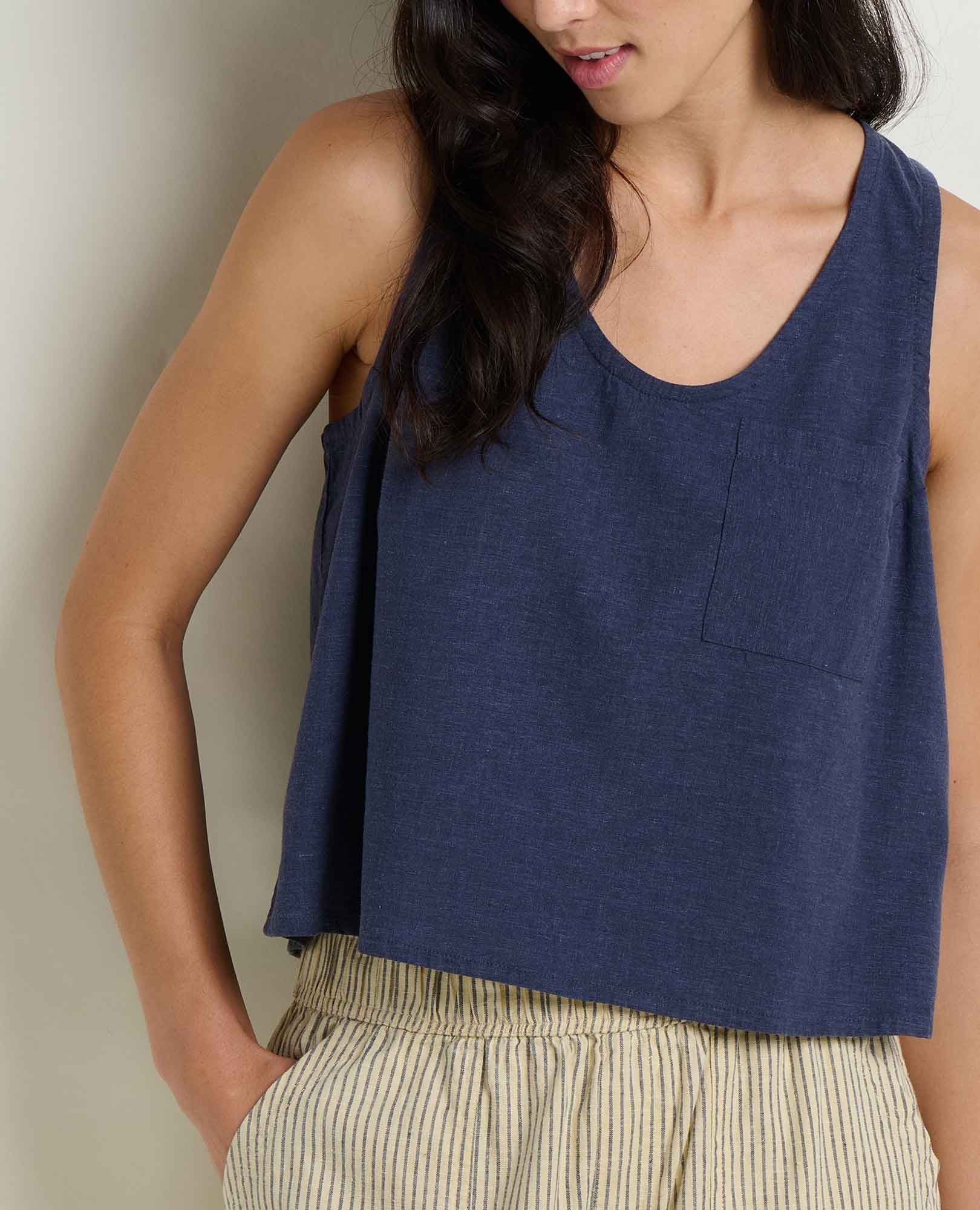 Hemp Button Back Tank - True Navy