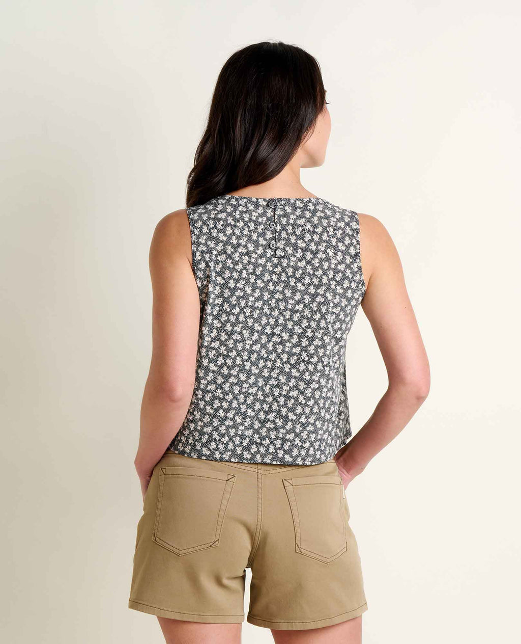 Button Back Tank - Black and Salt Print
