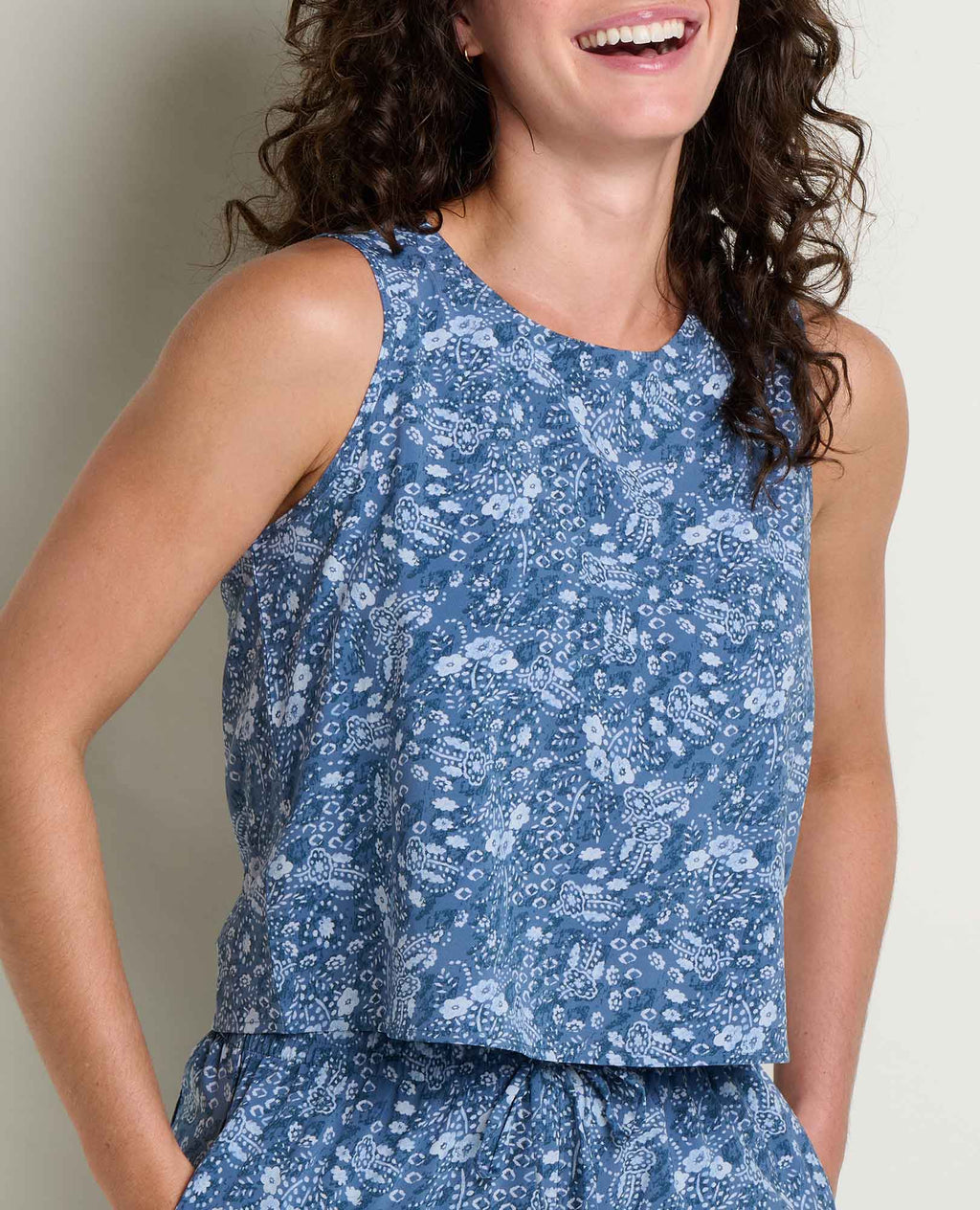 Button Back Tank - Canal Print