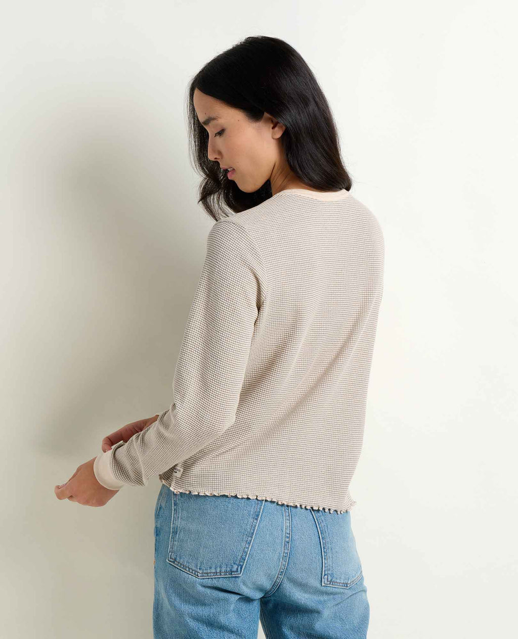 Long Sleeve Waffle Crew - Heather Grey Stripe