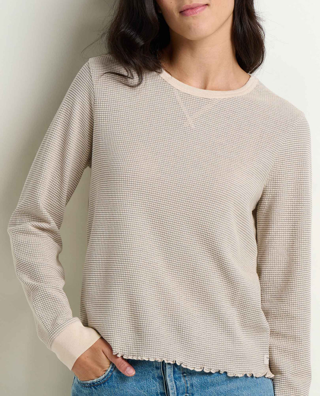 Long Sleeve Waffle Crew - Heather Grey Stripe