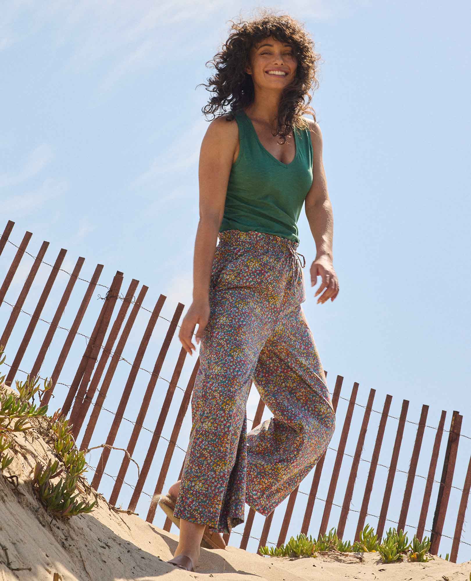 Wide Leg Crop Pant - Pacific Blue Print