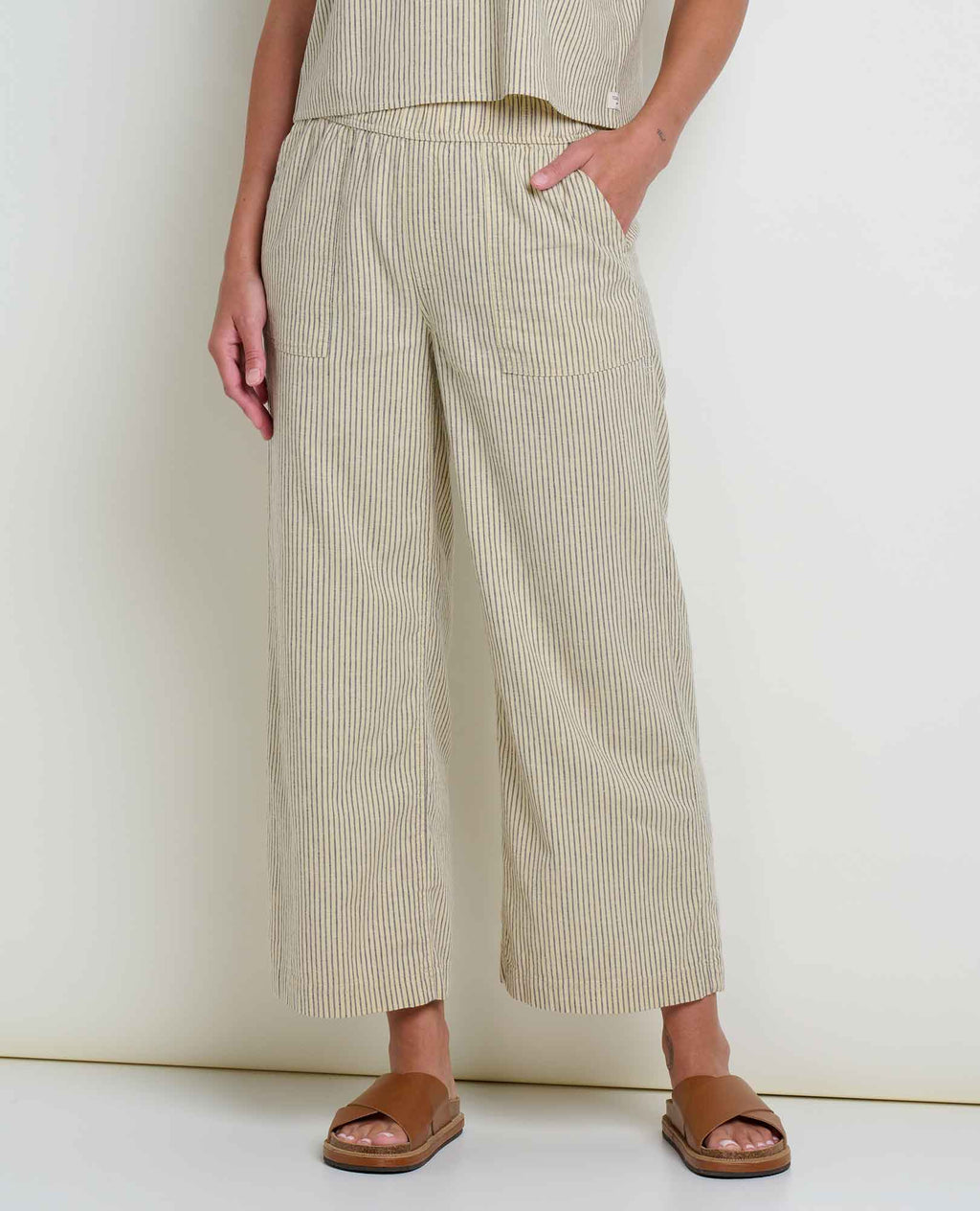 Hemp Wide Leg Pant - Barley Railroad Stripe