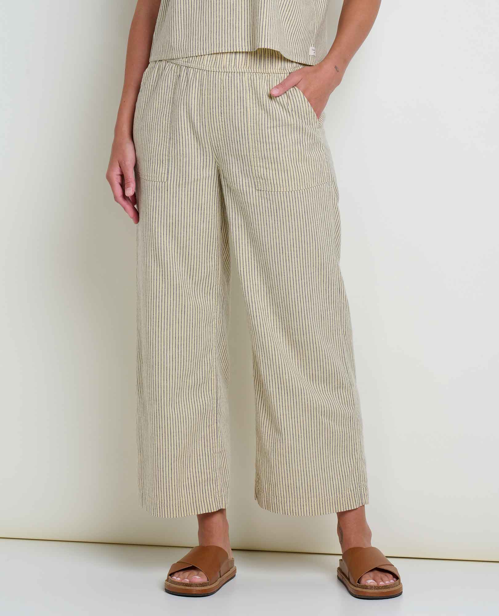 Hemp Wide Leg Pant - Barley Railroad Stripe