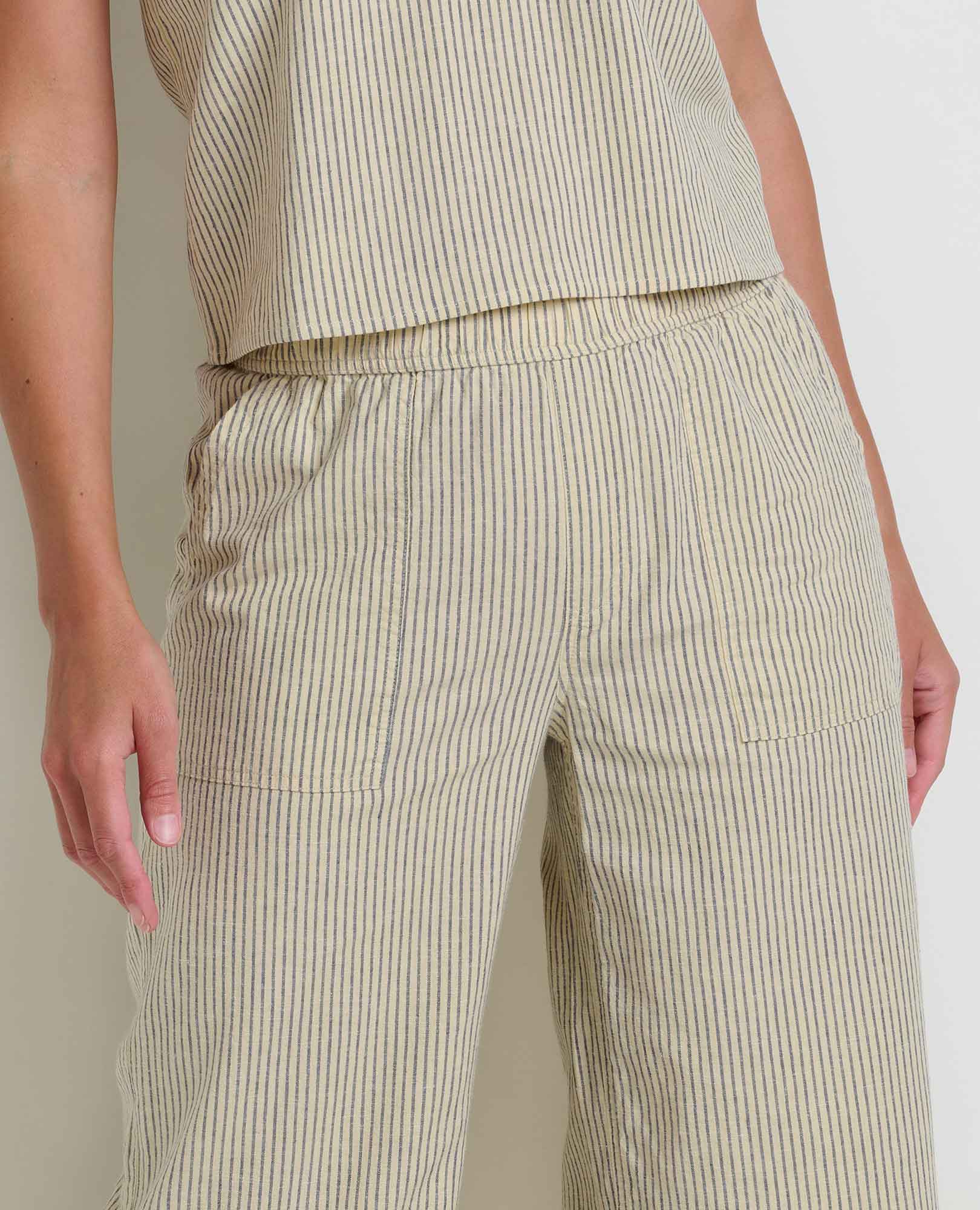 Hemp Wide Leg Pant - Barley Railroad Stripe