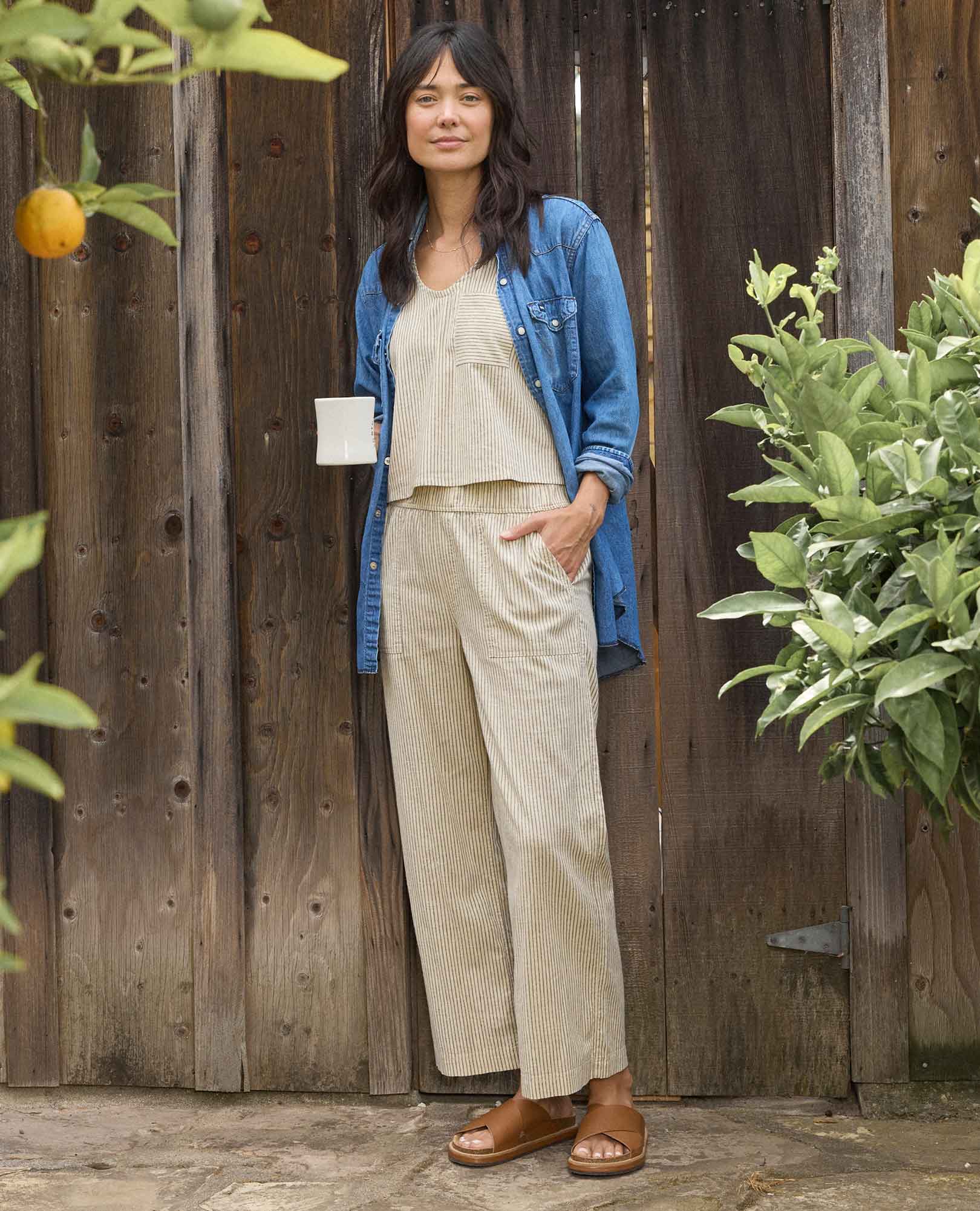 Hemp Wide Leg Pant - Barley Railroad Stripe