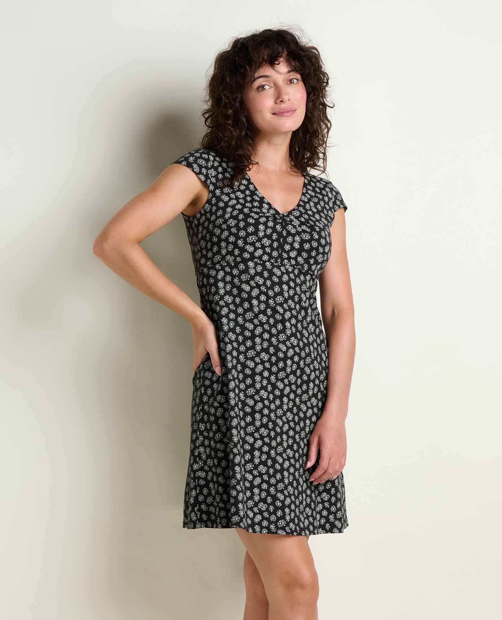 Cap Sleeve Dress - Black and Salt Print