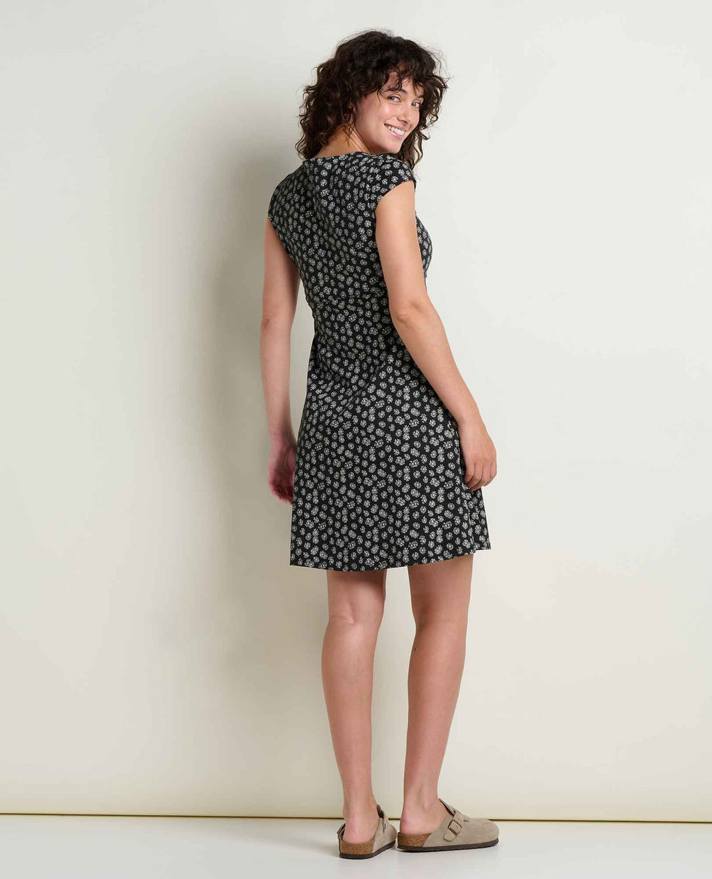 Cap Sleeve Dress - Black and Salt Print